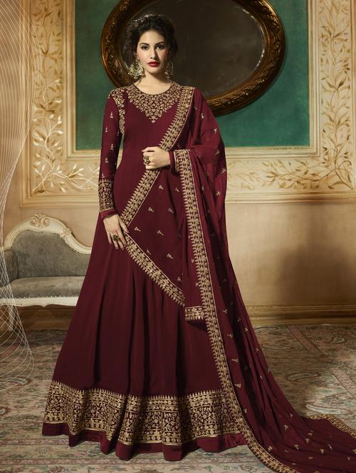 red georgette semistitched suit - 18341912 - Very Small Image - 1