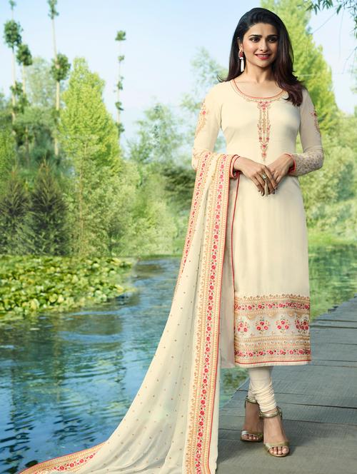 offwhite georgette semistitched suit - 18341921 - Very Small Image - 1
