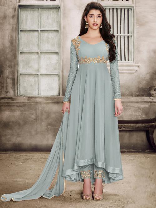 grey georgette semistitched suit - 18341938 - Very Small Image - 1