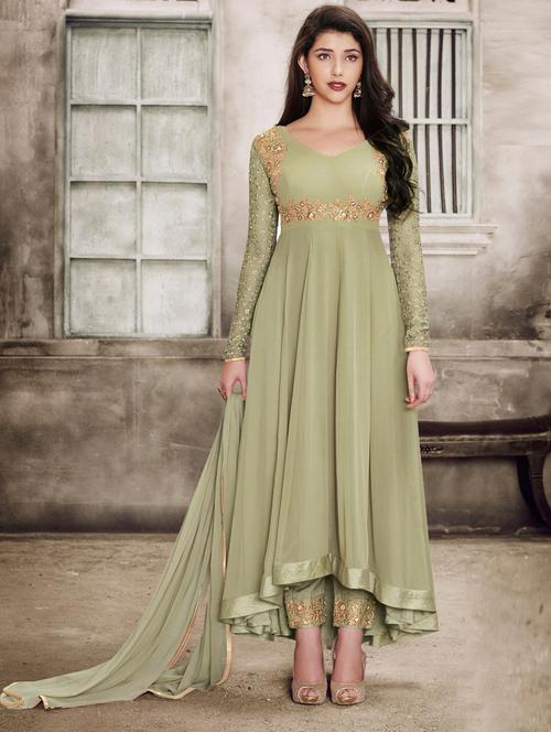 green georgette semistitched suit - 18341939 - Very Small Image - 1