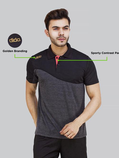 grey color-blocked polo t-shirt - 18342245 - Very Small Image - 1