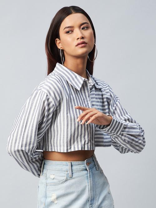 long sleeved striped crop shirt - 18342565 - Very Small Image - 1