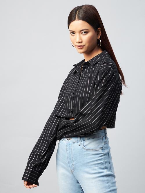 long sleeved striped crop shirt - 18342569 - Very Small Image - 1