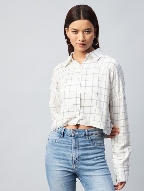 long sleeved checkered crop shirt - 18342579 - Very Small Image - 1