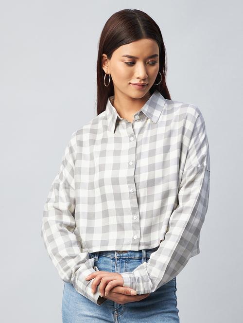 long sleeved checkered crop shirt - 18342581 - Very Small Image - 1
