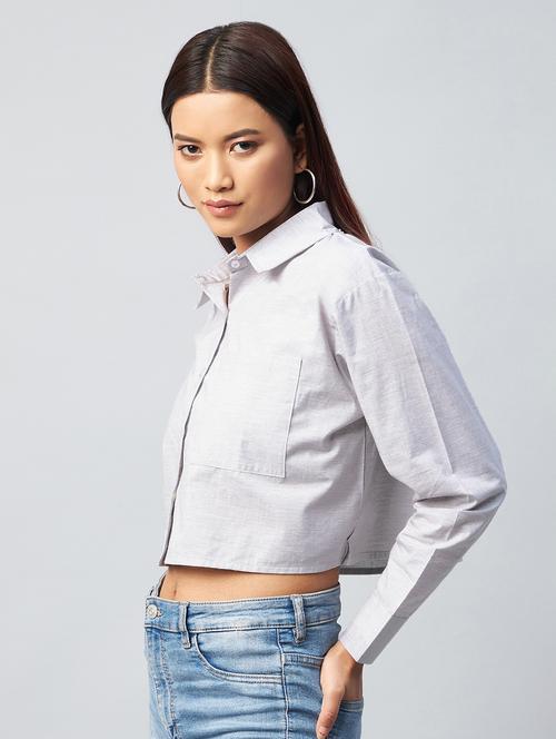 long sleeved solid crop shirt - 18342582 - Very Small Image - 1