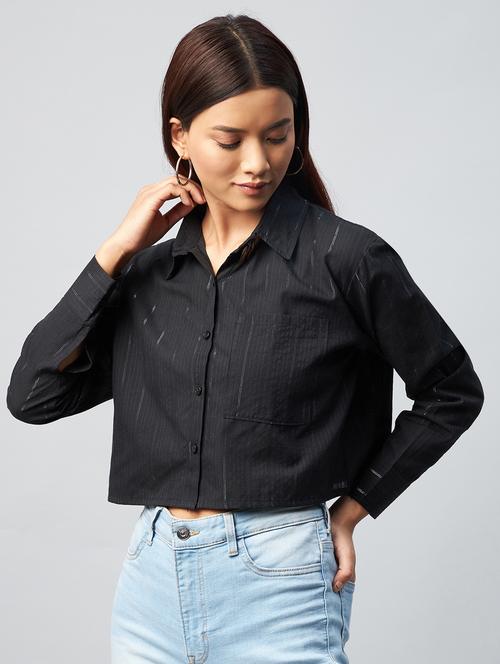 long sleeved striped crop shirt - 18342585 - Very Small Image - 1