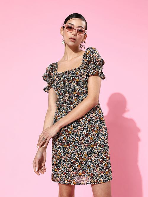tie knot neck floral bodycon dress - 18342898 - Very Small Image - 1