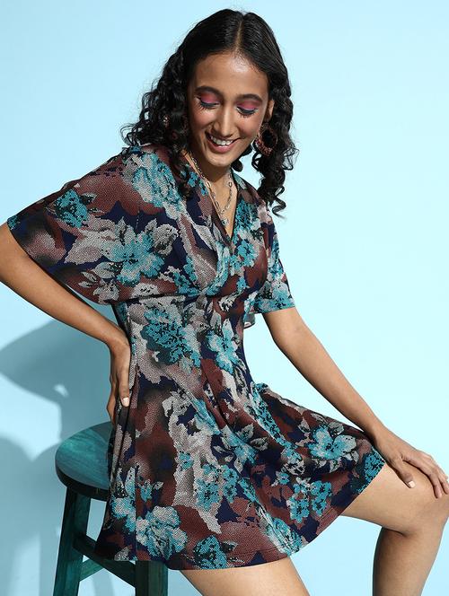 v-neck floral fit & flare dress - 18342899 - Very Small Image - 1