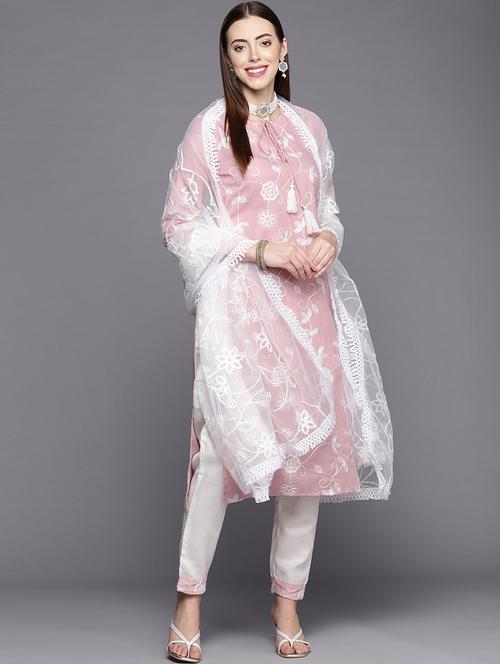 pink embroidered kurta pant set - 18342930 - Very Small Image - 1