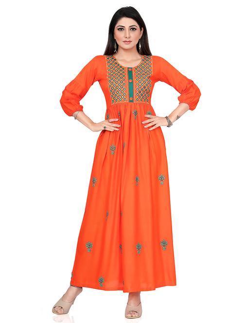 orange printed flared gown - 18343066 - Very Small Image - 1