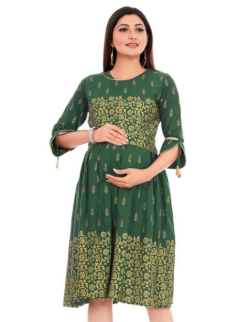 round neck printed maternity wear dress - 18343145 - Very Small Image - 1