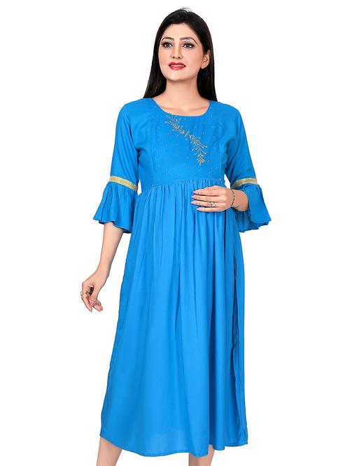 bell sleeved solid maternity wear dress - 18343151 - Very Small Image - 1