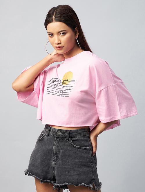 women's chest print crew neck t-shirt - 18343427 - Very Small Image - 1