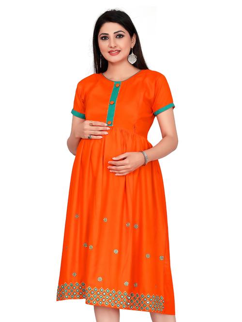 round neck solid maternity wear dress - 18343451 - Very Small Image - 1