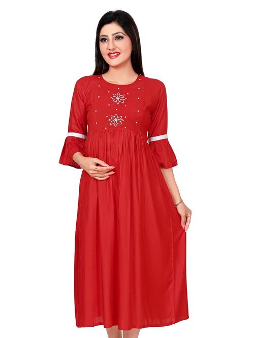 round neck solid maternity wear dress - 18343452 - Very Small Image - 1