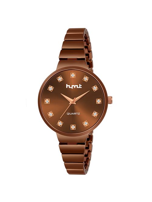 hymt hmty-8012 brown dial & brown strap plated for girls & women - 18344313 - Very Small Image - 1
