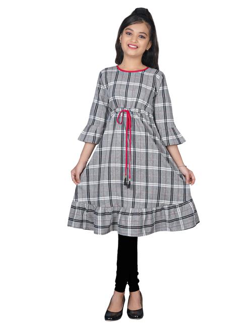 girls round neck three quarter sleeve kurta - 18344602 - Very Small Image - 1