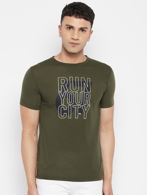 olive green chest-printed t-shirt - 18345785 - Very Small Image - 1