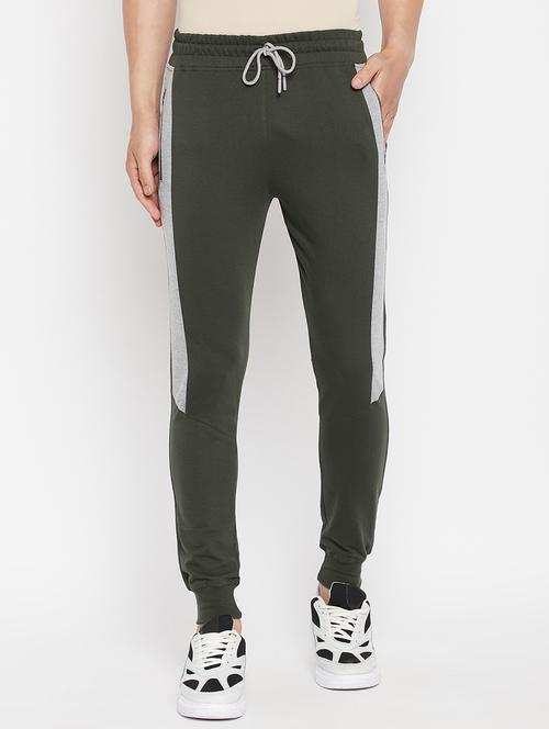 olive-green color-blocked full length track pant - 18345804 - Very Small Image - 1
