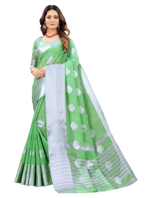 green linen saree with blouse - 18345825 - Very Small Image - 1