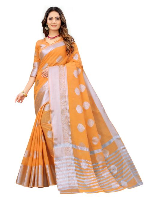 orange linen saree with blouse - 18345826 - Very Small Image - 1