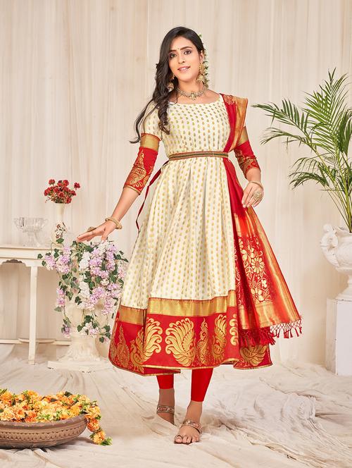 white silk blend fit & flare gown - 18345896 - Very Small Image - 1