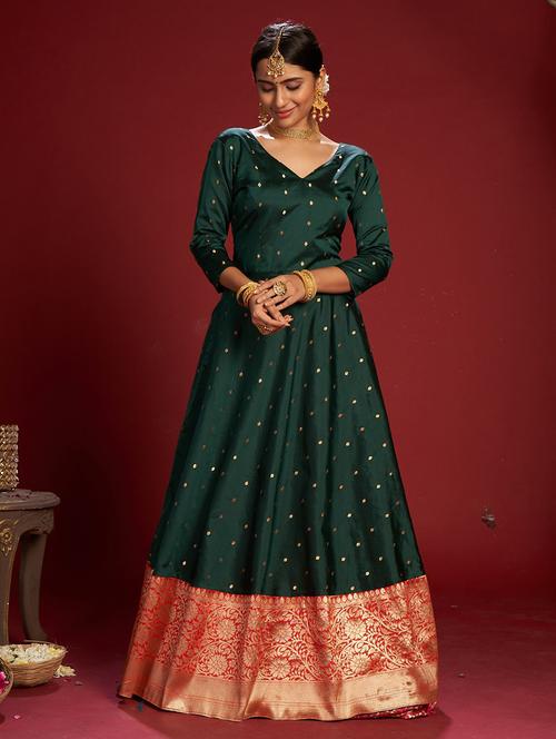 green silk blend fit & flare gown - 18345897 - Very Small Image - 1