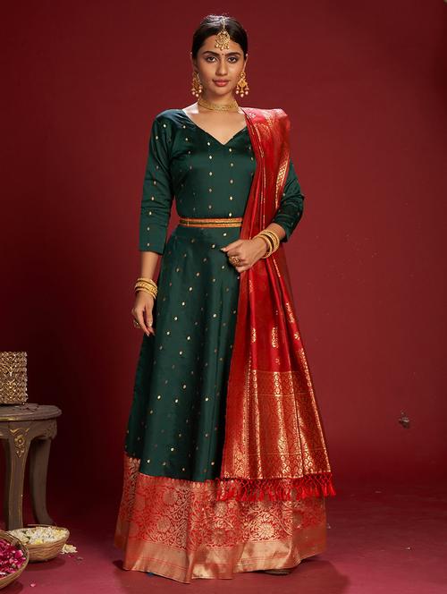 green silk blend fit & flare gown - 18345899 - Very Small Image - 1