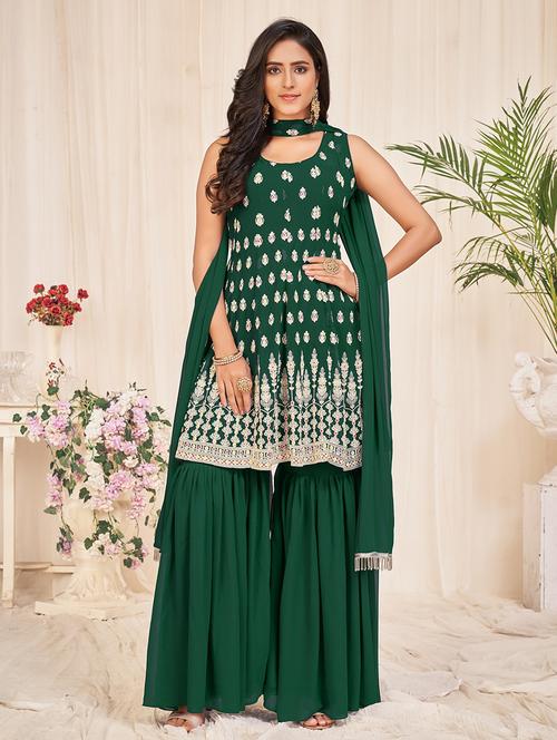 embroidered unstitched sharara suit set - 18345916 - Very Small Image - 1
