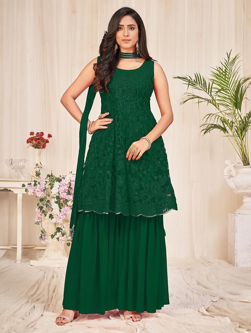 embroidered unstitched sharara suit set - 18345919 - Very Small Image - 1