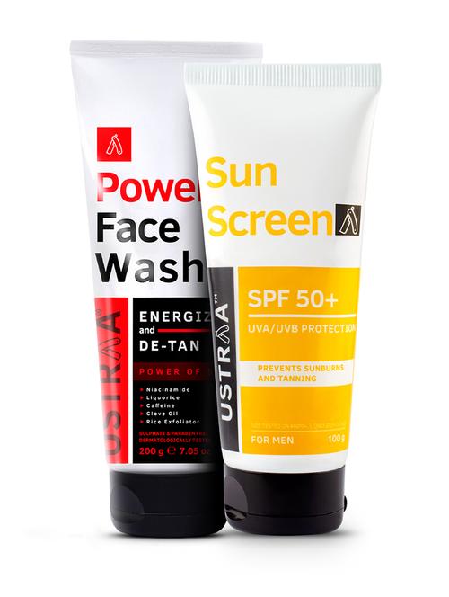 ustraa power face wash energize and de-tan - 200g & sunscreen for men spf 50+ - 100g - 18346229 - Very Small Image - 1