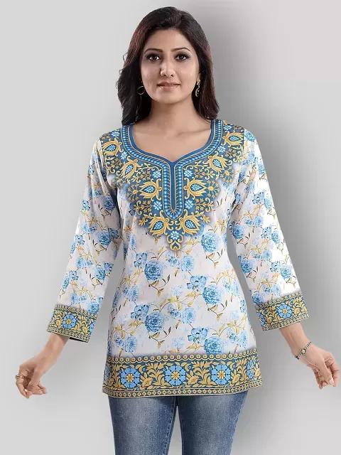 ladies cotton printed short kurti multi - 18346266 - Very Small Image - 1