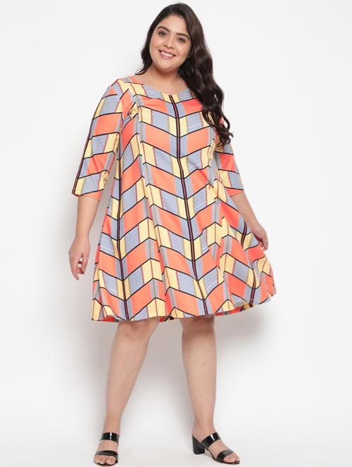 v-neck printed a-line dress - 18346376 - Very Small Image - 1