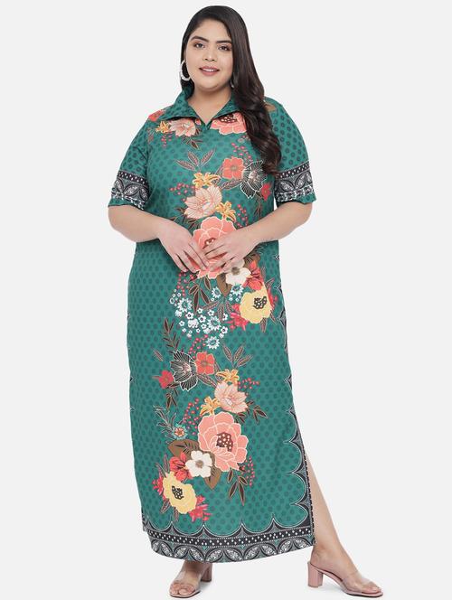 polo neck printed maxi dress - 18346381 - Very Small Image - 1
