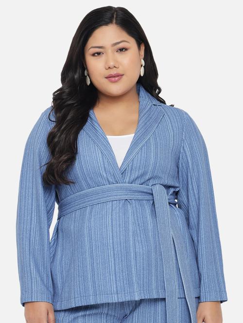 tie front striped casual blazer - 18346398 - Very Small Image - 1