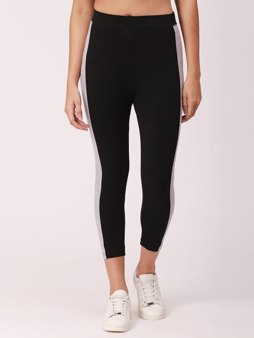 black striped ankle length active wear tights - 18346495 - Very Small Image - 1