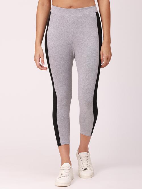 grey color blocked ankle length tights - 18346497 - Very Small Image - 1
