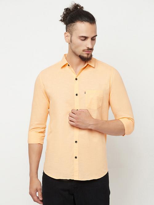 orange solid casual shirt - 18346534 - Very Small Image - 1