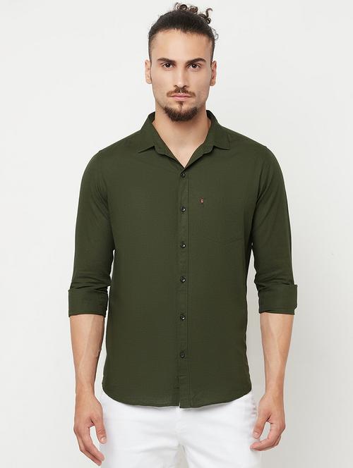 olive-green solid casual shirt - 18346536 - Very Small Image - 1