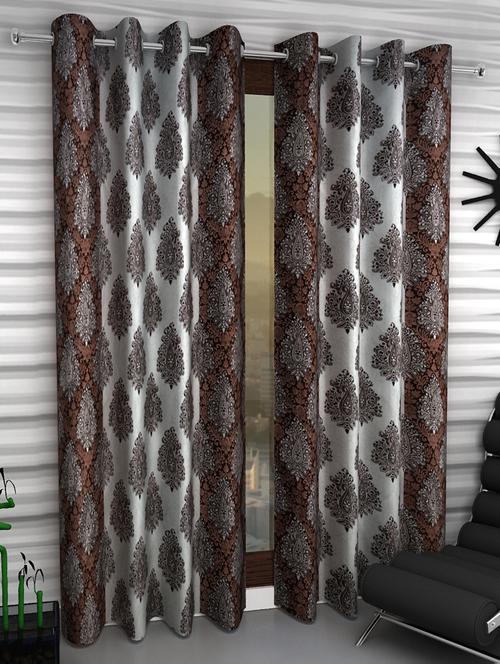 home sizzler 2 piece eyelet polyester door curtain set - 7ft, brown - 18346557 - Very Small Image - 1