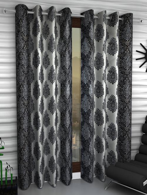 home sizzler 2 piece eyelet polyester door curtain set - 7ft, black - 18346559 - Very Small Image - 1