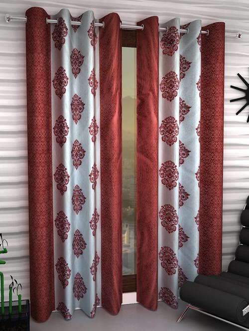 home sizzler 2 piece eyelet polyester door curtain set - 7ft, red - 18346560 - Very Small Image - 1