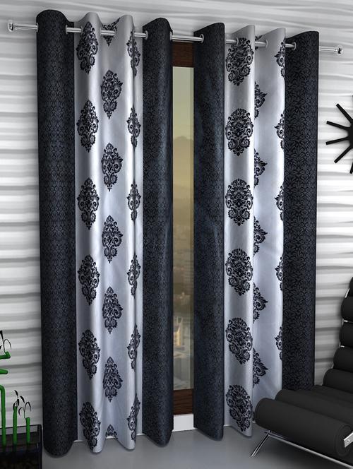 home sizzler 2 piece eyelet polyester door curtain set - 7ft, black - 18346563 - Very Small Image - 1