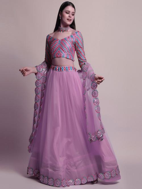 purple net flared lehenga - 18346595 - Very Small Image - 1