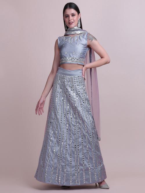 grey art silk flared lehenga - 18346604 - Very Small Image - 1