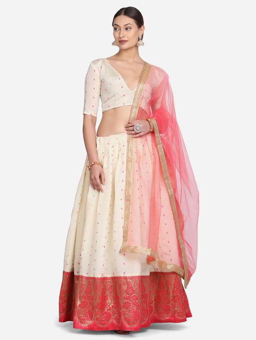 white art silk flared lehenga - 18346638 - Very Small Image - 1