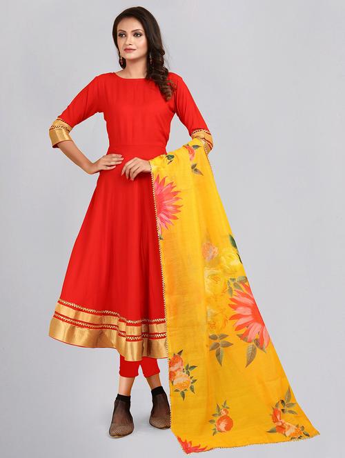 red solid flared kurta - 18346689 - Very Small Image - 1