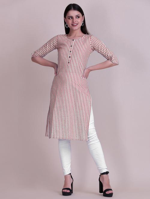 peach striped straight kurta - 18346712 - Very Small Image - 1