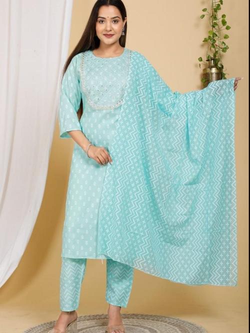cotton suit with pant & dupatta - 18347003 - Very Small Image - 1